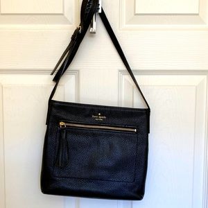 Kate Spade slightly used black pebble leather cross body purse front zip pocket